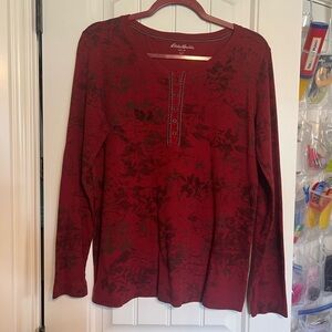 Eddie Bauer Burgundy Floral Buttoned Top